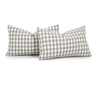 CARRIE HOME Buffalo Plaid Lumbar Pillow Covers 12x20 Set of 2, Light Grey and White Gingham Check Lumbar Pillows, Outdoor Farmhouse Checkered Pillow Covers for Patio Furniture (No Pillow Inserts)