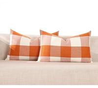 CARRIE HOME Burnt Orange Plaid Fall Lumbar Pillow Covers 12x20 Set of 2 Farmhouse Buffalo Plaid Halloween Lumbar Pillows 12 x 20 Outdoor Farmhouse Decor for Couch Sofa and Patio, Orange Buffalo Plaid,