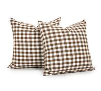 CARRIE HOME Farmhouse Brown Decorative 24x24 Throw Pillow Covers Set of 2, Brown and White Gingham Throw Pillow Covers 24 x 24, Outdoor Khaki Buffalo Plaid Checkered Pillows (No Pillow Inserts)