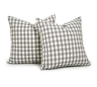 CARRIE HOME Farmhouse Light Grey and White Gingham Plaid Pillow Covers 18x18 Set of 2, Gray Checkered Pillow Covers 18 x 18, Outdoor Buffalo Plaid Decorative Throw Pillows (No Pillow Inserts)
