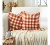 CARRIE HOME Gingham Checkered Orange Plaid Fall Pillow Covers, Autumn Decor Farmhouse Checkered Decorative Throw Pillow Covers 18 x 18, Fall Pillows for Couch Sofa (No Pillow Inserts)