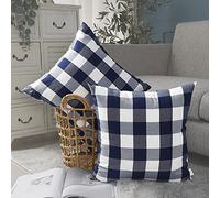 CARRIE HOME Navy Blue Buffalo Check Pillow Covers 18x18 Set of 2 Blue Bufflao Plaid Outdoor Pillow Covers Navy Throw Pillows for Farmhouse Christmas Decor