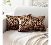 CARRIE HOME Soft Plush Leopard Print Faux Fur Lumbar Pillow Covers for Home Couch Sofa (Set of 2, 12x20 inch)