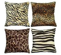 CARRIE HOME Soft Plush Leopard Print Tiger Stripe Faux Fur Pillow Covers for Home Couch Sofa (Set of 4, 18x18 inch)