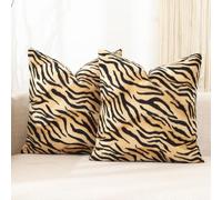 CARRIE HOME Tiger Decor Animal Print Tiger Pillow Covers Soft Velvet Throw Pillows 18x18 Set of 2 Modern Farmhouse Home Decor for Bedroom Couch Sofa (No Pillow Insert)