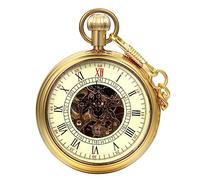 Carrie Hughes Men’s Vintage Full Copper Railroad Mechanical Pocket Watch with Chain Dad Grandpa Christmas Gifts CHPW11