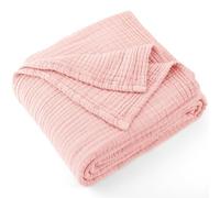 Carriediosa 100% Cotton Muslin Throw Blanket 108" X 90" King Size，4-Layers Summer Gauze Throws for Bed Couch，Soft Lightweight Breathable Linen Blankets Bedspread for Adults All Season，Dusty Pink