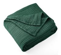 Carriediosa 100% Cotton Muslin Throw Blanket 108" X 90" King Size，4-Layers Summer Gauze Throws for Bed Couch，Soft Lightweight Breathable Linen Blankets Bedspread for Adults All Season，Dark Green
