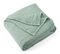 Carriediosa 100% Cotton Muslin Throw Blanket 4-Layer Pre-Washed Linen Gauze Blankets for Adults Soft Breathable Lightweight Comfort Throws for Bed and Couch, 70"X 80" Sage Green