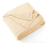 Carriediosa 100% Cotton Muslin Throw Blanket 50" X 70" Throw XL Size，4-Layers Summer Gauze Throws for Bed Couch，Soft Lightweight Breathable Linen Blankets Bedspread for Adults All Season，Light Yellow
