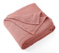 Carriediosa 100% Cotton Muslin Throw Blanket 50" X 70" Throw XL Size，4-Layers Summer Gauze Throws for Bed Couch，Soft Lightweight Breathable Linen Blankets Bedspread for Adults All Season，Mauve