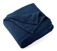 Carriediosa 100% Cotton Muslin Throw Blanket 50" X 70" Throw XL Size，4-Layers Summer Gauze Throws for Bed Couch，Soft Lightweight Breathable Linen Blankets Bedspread for Adults All Season，Navy Blue