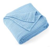 Carriediosa 100% Cotton Muslin Throw Blanket 50" X 70" Throw XL Size，4-Layers Summer Gauze Throws for Bed Couch，Soft Lightweight Breathable Linen Blankets Bedspread for Adults All Season，Blue