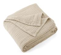 Carriediosa 100% Cotton Muslin Throw Blanket 50" X 70" Throw XL Size，4-Layers Summer Gauze Throws for Bed Couch，Soft Lightweight Breathable Linen Blankets Bedspread for Adults All Season，Khaki