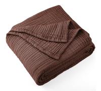 Carriediosa 100% Cotton Muslin Throw Blanket 66" X 90" Twin XL Size，4-Layers Summer Gauze Throws for Bed Couch，Soft Lightweight Breathable Linen Blankets Bedspread for Adults All Season，Dark Brown