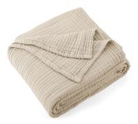 Carriediosa 100% Cotton Muslin Throw Blanket 66" X 90" Twin XL Size，4-Layers Summer Gauze Throws for Bed Couch，Soft Lightweight Breathable Linen Blankets Bedspread for Adults All Season，Khaki