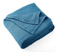 Carriediosa 100% Cotton Muslin Throw Blanket 90" X 90" Queen Size，4-Layers Summer Gauze Throws for Bed Couch，Soft Lightweight Breathable Linen Blankets Bedspread for Adults All Season，Dusty Blue