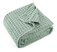 Carriediosa 100% Cotton Waffle Weave Blanket 400GSM Breathable Thermal Blankets for Bed Couch Sofa Soft and Cozy Throws for All Season Home Decor, 50"X 60" Sage Green