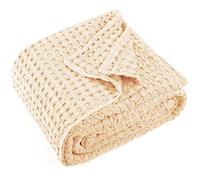 Carriediosa 100% Cotton Waffle Weave Blanket 400GSM Breathable Thermal Blankets for Bed Couch Sofa Soft and Cozy Throws for All Season Home Decor, 50"X 60" Light Yellow