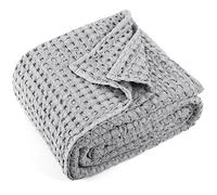 Carriediosa 100% Cotton Waffle Weave Blanket 400GSM Breathable Thermal Blankets for Bed Couch Sofa Soft and Cozy Throws for All Season Home Decor, 50"X 60" Light Grey