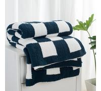Carriediosa Checkered Throw Blanket 50" X 60", 400GSM Ultra Soft Microfiber Fuzzy Fluffy Reversible Cute Preppy Knitted Blankets Cozy Plush Fall Throws for Couch, Bed, Sofa, Navy Blue