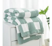 Carriediosa Checkered Throw Blanket 50" X 60", 400GSM Ultra Soft Microfiber Fuzzy Fluffy Reversible Cute Preppy Knitted Blankets Cozy Plush Fall Throws for Couch, Bed, Sofa, Sage Green
