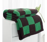 Carriediosa Checkered Throw Blanket 50" X 60", 400GSM Ultra Soft Microfiber Fuzzy Fluffy Reversible Cute Preppy Knitted Blankets Cozy Plush Fall Throws for Couch, Bed, Sofa, Green and Brown