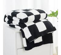 Carriediosa Checkered Throw Blanket 60" X 80" Twin, 400GSM Ultra Soft Microfiber Fuzzy Fluffy Reversible Cute Preppy Knitted Blankets Cozy Plush Fall Throws for Couch, Bed, Sofa, Black