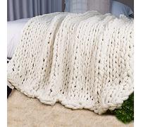 Carriediosa Chenille Chunky Blanket Soft Fluffy Handmade Throw Blanket for Couch Sofa Bed and Home Décor (Cream White)