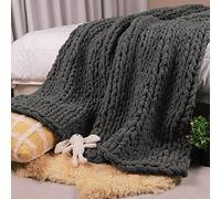 Carriediosa Chunky Knit Blanket 60"x80" Twin 100% Handmade Soft Fluffy Large Chenille Yarn for Sofa Couch Bed Chunky Knit Blanket Crochet Large Grey