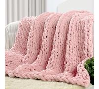 Carriediosa Chunky Knit Throw Blanket 50" X 60", 100% Hand Made Large Chenille Loop Yarn Soft Fluffy Throws for Couch Sofa Bed, Big Crochet Cozy Heavy Thick Cable Woven Blankets, Dusty Pink