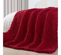 Carriediosa Chunky Knit Throw Blanket 50" X 60", 100% Hand Made Large Chenille Loop Yarn Soft Fluffy Throws for Couch Sofa Bed, Big Crochet Cozy Heavy Thick Cable Woven Blankets, Red