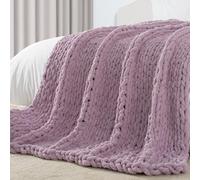 Carriediosa Chunky Knit Throw Blanket 60" x 80", 100% Hand Made, Purple
