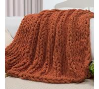 Carriediosa Chunky Knit Throw Blanket 60" X 80" Twin, 100% Hand Made Large Chenille Loop Yarn Soft Fluffy Throws for Couch Sofa Bed, Big Crochet Cozy Heavy Thick Cable Woven Blanket, Rust