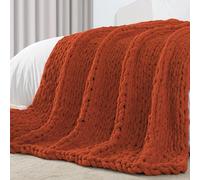 Carriediosa Chunky Knit Throw Blanket 60" X 80" Twin, 100% Hand Made Large Chenille Loop Yarn Soft Fluffy Throws for Couch Sofa Bed, Big Crochet Cozy Heavy Thick Cable Woven Blanket, Rust