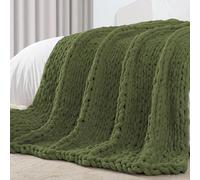 Carriediosa Chunky Knit Throw Blanket 60" X 80" Twin, 100% Hand Made Large Chenille Loop Yarn Soft Fluffy Throws for Couch Sofa Bed, Big Crochet Cozy Heavy Thick Cable Woven Blanket, Olive Green