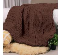 Carriediosa Chunky Knit Throw Blanket 60" X 80" Twin, 100% Hand Made Large Chenille Loop Yarn Soft Fluffy Throws for Couch Sofa Bed, Big Crochet Cozy Heavy Thick Cable Woven Blanket, Cocoa Brown
