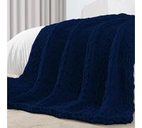 Carriediosa Chunky Knit Throw Blanket 60" X 80" Twin, 100% Hand Made Large Chenille Loop Yarn Soft Fluffy Throws for Couch Sofa Bed, Big Crochet Cozy Heavy Thick Cable Woven Blankets, Navy Blue