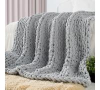 Carriediosa Chunky Knit Throw Blanket 60" X 80" Twin, 100% Hand Made Large Chenille Loop Yarn Soft Fluffy Throws for Couch Sofa Bed, Big Crochet Cozy Heavy Thick Cable Woven Blanket, Grey