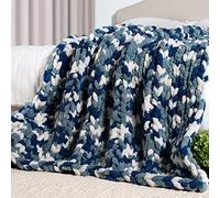 Carriediosa Chunky Knit Throw Blanket Chenille Loop Yarn Handmade Soft Fluffy Throws for Couch Sofa Bed Home Decor Breathable Cozy Heavy Thick Knitted Blanket Washable, 50" X 60" Lyons Blue and White