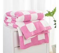 Carriediosa Ultra Soft Checkered Throw Blanket 50" X 60", Microfiber Fuzzy Fluffy Checkerboard Cute Preppy Plaid Pattern Knitted Blankets Cozy Plush Fall Throws for Couch Bed, Hot Pink