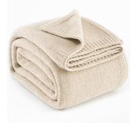 Carriediosa Wool Blend Knit Throw Blanket 60" X 80" Twin, 50% Recycled Polyester Soft Cable Knitted Fluffy Throws for Couch Lightweight Woven Blankets for Sofa Fuzzy Cozy Bed Cover, Light Beige