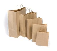 Carrier Bags - Twist Handle Brown Paper - 7" x 3.5" x 8.5" / 18cm x 9cm x 21cm - Pack of 50