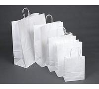 Carrier Bags - Twist Handle White Paper - 7" x 3.5" x 8.5" / 18cm x 9cm x 21cm - Pack of 50
