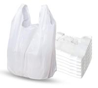 Carrier Bags White Vest Handle Plastic Reusable Shopping Carriers Heavy Duty Strong Plastic Carrier Bags 18Mu (White (11x 17x 21"), 100)