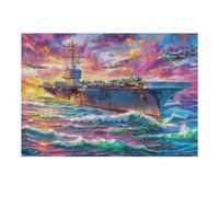 Carrier Sunset Jets Rainbow Waves 300 Piece Jigsaw Puzzle for Adults Teens Gaming Break Activity Mental Reset Colourful Design Great Gift for Gamers 300 PCS