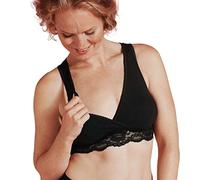 Carriwell Women Organic Crossover Nursing Bra, Sleep and Pregnancy Bustier with Soft Lace, Ideal for The Night, Made of Organic Cotton, Non-Iron, Seamless[Black][Medium]