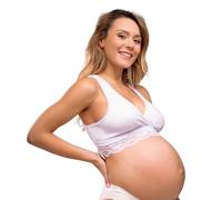 Carriwell Women Organic Crossover Nursing Bra, Sleep And Pregnancy Bustier With Soft Lace, Ideal For The Night, Made Of Organic Cotton, Non-Iron, Seamless[White][Medium]
