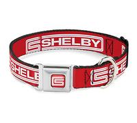 Carroll Shelby Pet Collar, Dog Collar Metal Seatbelt Buckle, Carroll Shelby CS Shelby Racing Logo Block Red White, 9.5 to 13 Inches 1.0 Inch Wide