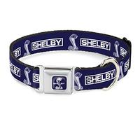 Carroll Shelby Pet Collar, Dog Collar Metal Seatbelt Buckle, Shelby Box Logo and Super Snake Cobra Blue White, 13 to 17 Inches 1.5 Inch Wide